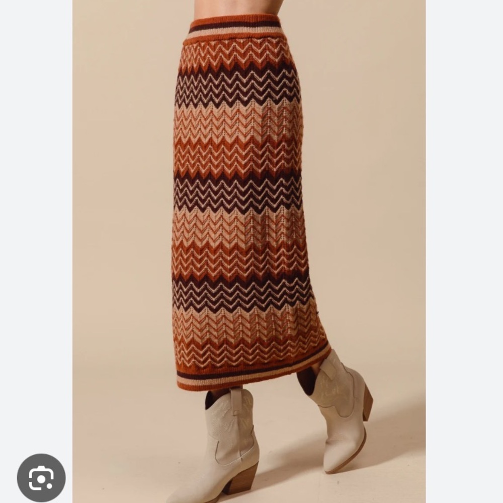 Multi Color Chevron Striped Midi Sweater Skirt